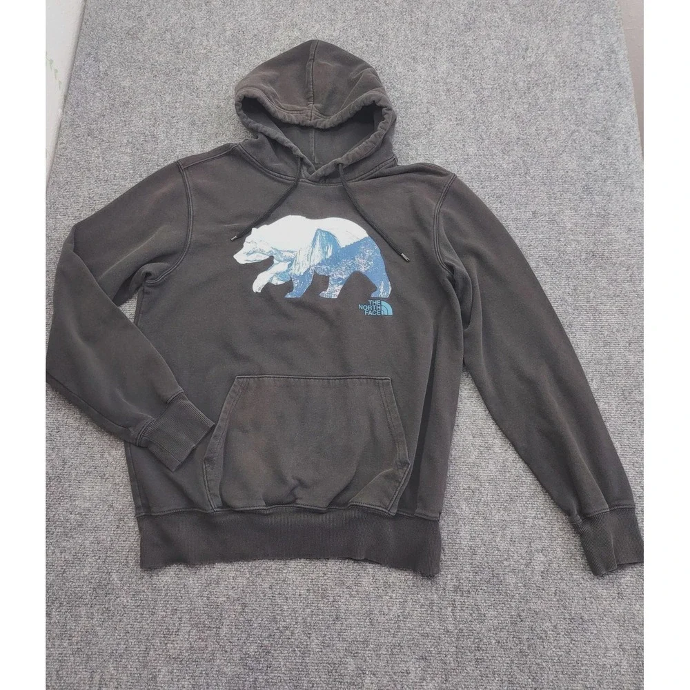 The North Face Hoodie Mens Medium Black Bear Graphic Pullover Fleece Sweatshirt